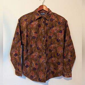 Vintage Corduroy Floral Button Down Shirt Womens Medium Grandmacore Hudson Bay